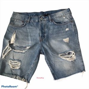 DISTRESSED Jean Shorts Hi Rise Light Wash Straight
